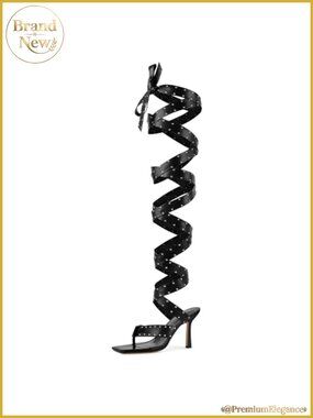Studded Lace-Up Gladiator Stiletto Heels Square Toe Thigh High Party Sandals